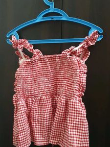 Red Gingham Smocked Top