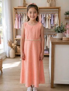 Peach Shimmer Pearl Belt Dress
