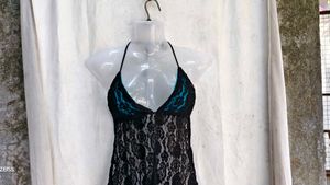 1110. Black Lace Camisole with Teal Accents