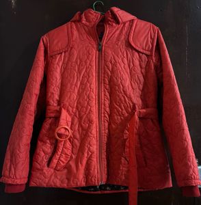 Red Quilted Hooded Jacket