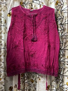 Vibrant Pink Embroidered Sleeveless Kurta