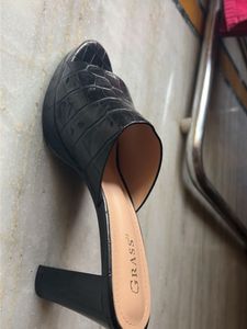 Black Croc Platform Block Heels