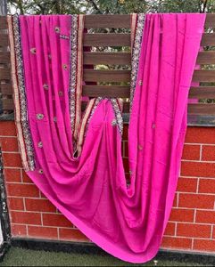 Stunning Rose Pink Embroidered Saree
