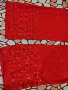 Red Palazzo Pants with Embroidered Hem