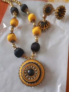 Elegant Silk Thread Necklace & Earrings Set