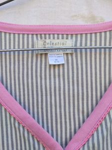 Striped Button-Up Cardigan with Pink Trim