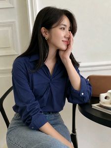 New with tag Korean Stylish Navy Twist Front Blous