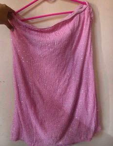 Pink Sequin Strapless Ruched Dress
