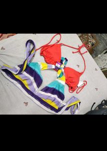 Colorful Striped Bikini Top Set