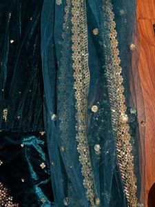 Teal Velvet Lehenga Choli