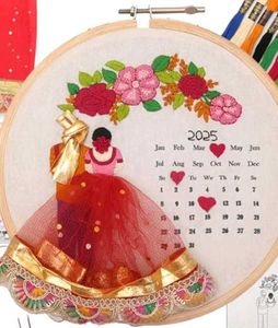 Handmade Embroidered Wedding Calendar Hoop Art