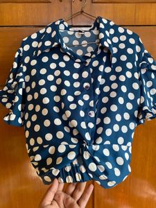 Polka Dot Tie-Front Blouse