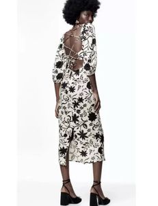 ZARA BACKLESS Floral Cut-Out Midi Dress