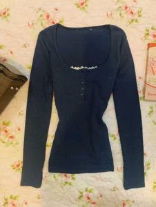 Navy Blue Long Sleeve Henley Top