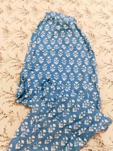 Blue Printed Kurta Set with Lace Trim