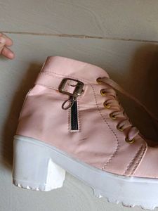 Stylish Pink Lace-Up Wedge Boots