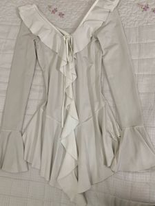 Ruffled White Long Sleeve Dress