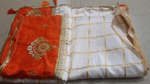 White &amp; Orange Saree
