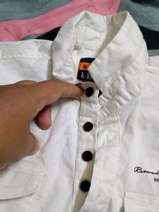 Kids White Casual Top with Pocket Detail