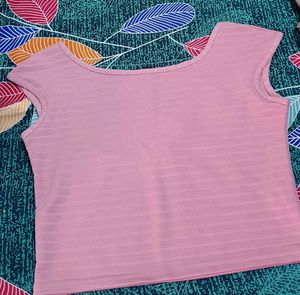 Pink Cropped Ribbed Top