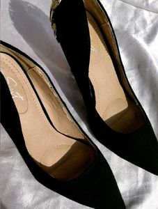 Black Stiletto Heels with Gold Leaf Detail