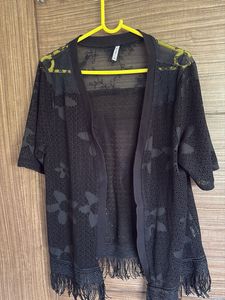 Sheer Black Lace Kimono Cardigan