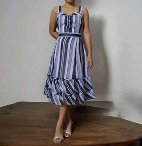 Striped Midi Dress with Ruffle Hem
