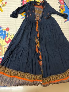 Elegant Navy Blue Jacket Style Long Dress