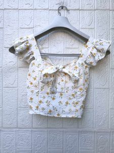 Korean Pinterest Chic Floral Bow Cute Crop Top