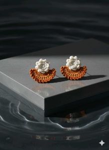 warm floral and leaf Handmade Crochet  Earrings