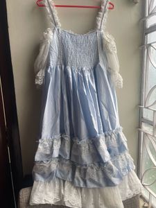 Elegant Blue &amp; White Lace Gown