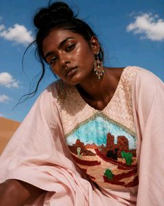 Unique Desert Landscape Embroidered Tunic Top