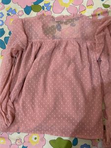 Sheer peach Polka Dot Ruffle Top