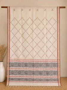Elegant OFf white Bengali cotton woven Sari