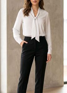 Chic Polka Dot Tie Neck Blouse