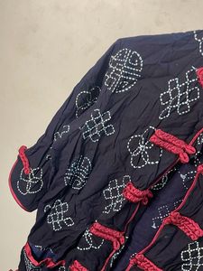 Unique Embroidered Blue Mandarin Collar Top