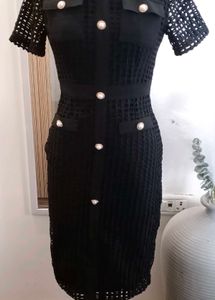 Chic Black Crochet Button-Up Dress