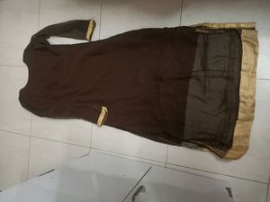 Georgette &amp; Crepe brownKurti Collar Work with Appl