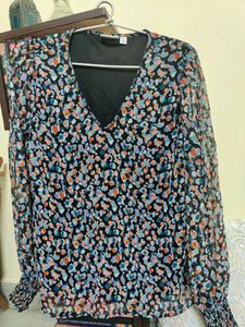 Vila Brand, Printed V-neck Top, 100% Polyester