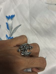 Men's Silver Tone Skull Axe Ring
