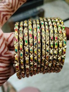 Ethnic Gold Tone Bangles with Colorful Accents