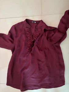 Maroon Ruffled V-Neck Top