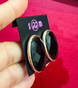 Chic Black Oval Artificial Gemstone Earrings