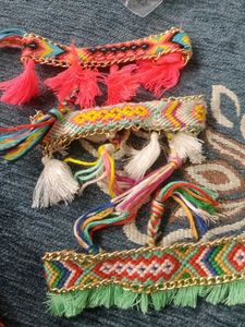 Boho Woven Bracelets with Tassels & Chain combo of