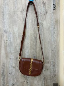 Stylish Brown Shoulder Bag with Gold Chain Detail