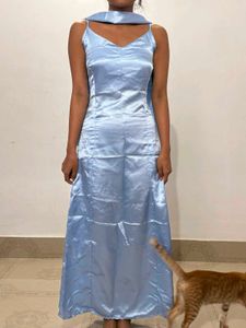 Satin Slip Maxi Dress with matching neck scarf