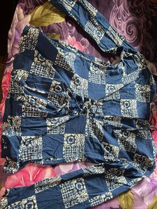 Boho Blue &amp; White Block Print Kurta