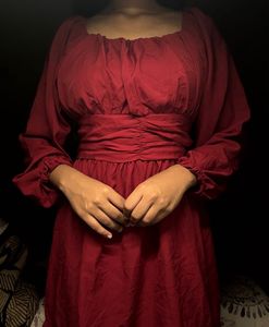 pinteresty red puff corset waist dress
