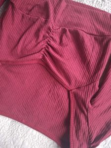 Maroon Ruched Long Sleeve Crop Top