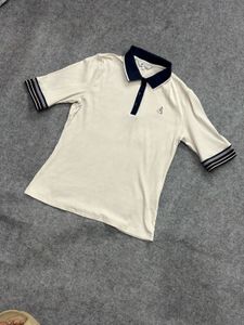 Cream Ribbed Polo T-Shirt